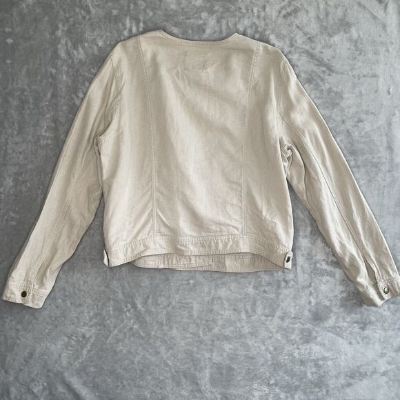 Gap Linen Biker Jacket Womens Large Khaki Tan Beige Full Zip Taupe Lightweight - Picture 9 of 10